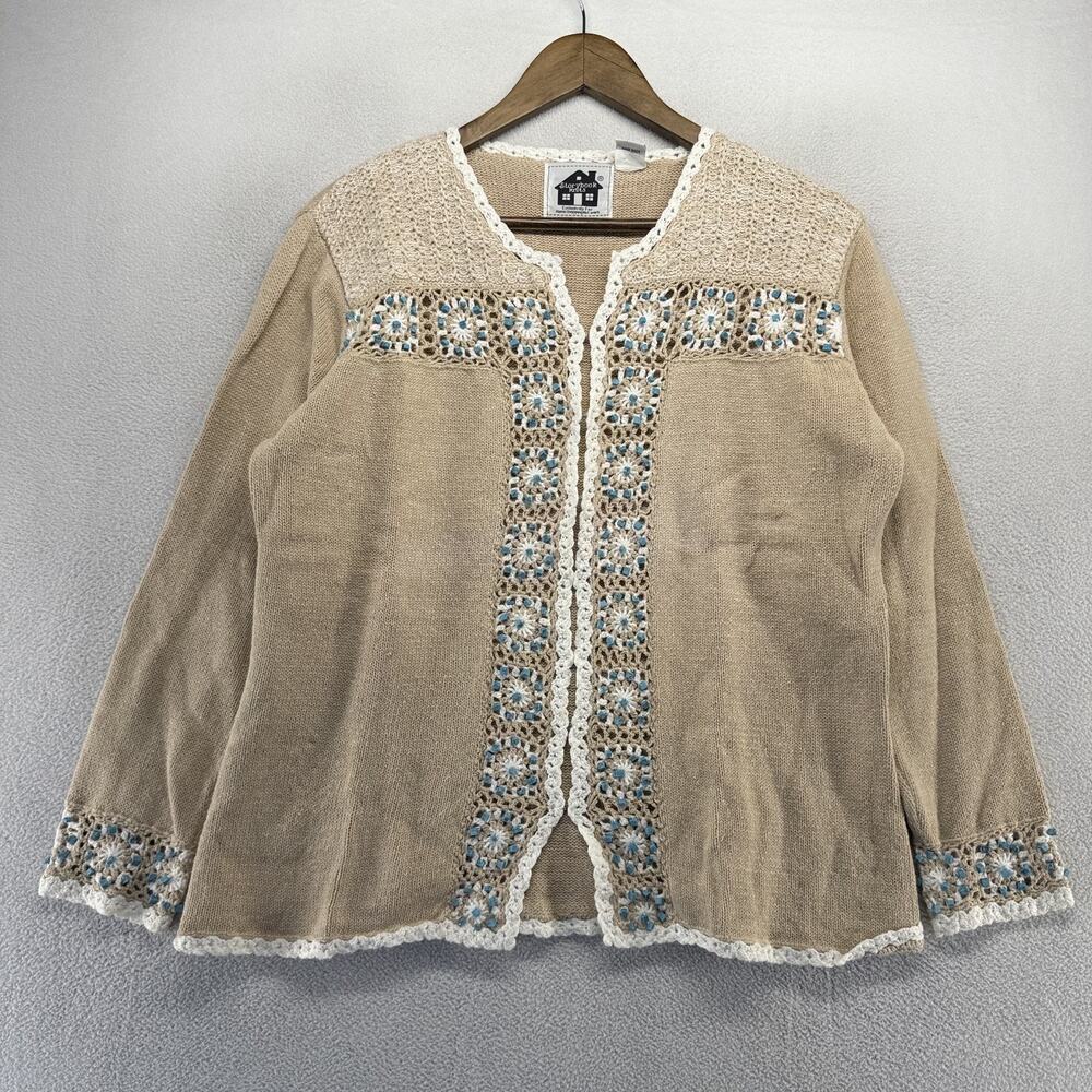 Vintage Storybook Knits Cardigan Womens Medium Brown Turqoise Medallion Grandma